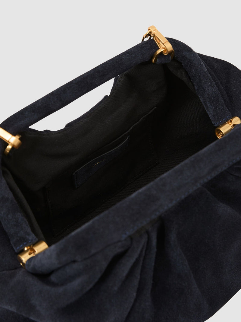 Reiss navy suede clutch bag with cut-out handle (British brand)