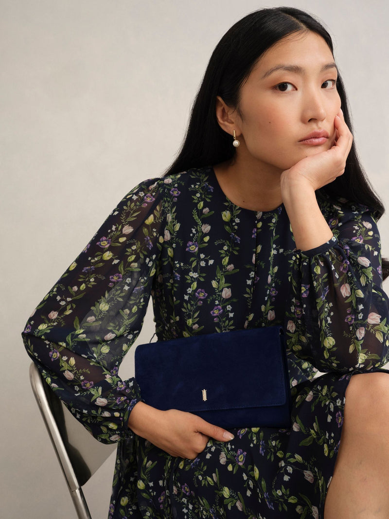 Hobbs midnight navy suede Ashley clutch, UK version