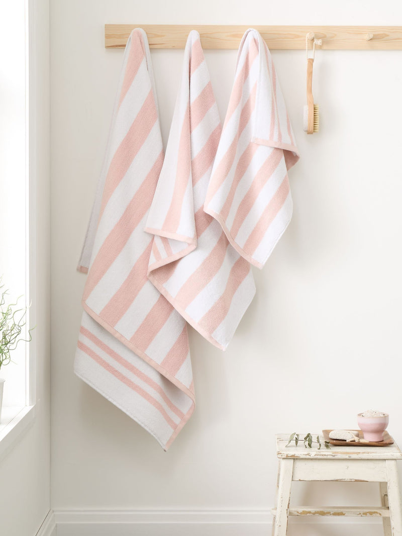 Bianca blush pink reversible stripe jacquard towel (British brand)