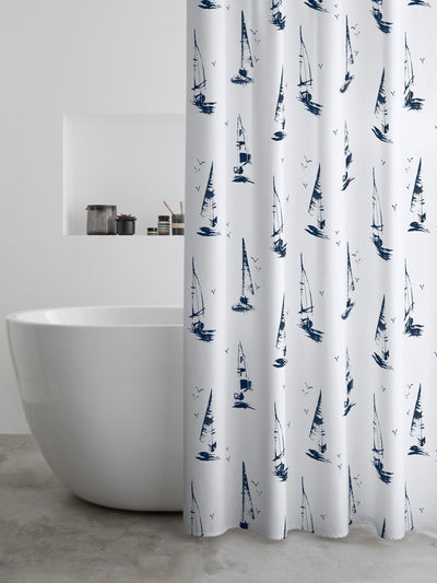 Next Catherine Lansfield White Salcombe Boats Shower Curtain 180x180cm- Buy online at McGrocer