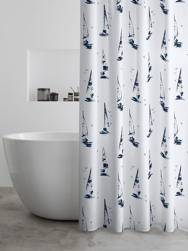 Catherine Lansfield white Salcombe Boats shower curtain 180x180cm (British brand)