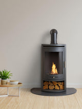 Next Adam Charcoal Grey S5 Bio Ethanol Cylinder Stove with Log Storage and Angled Stove Pipe- Buy online at McGrocer