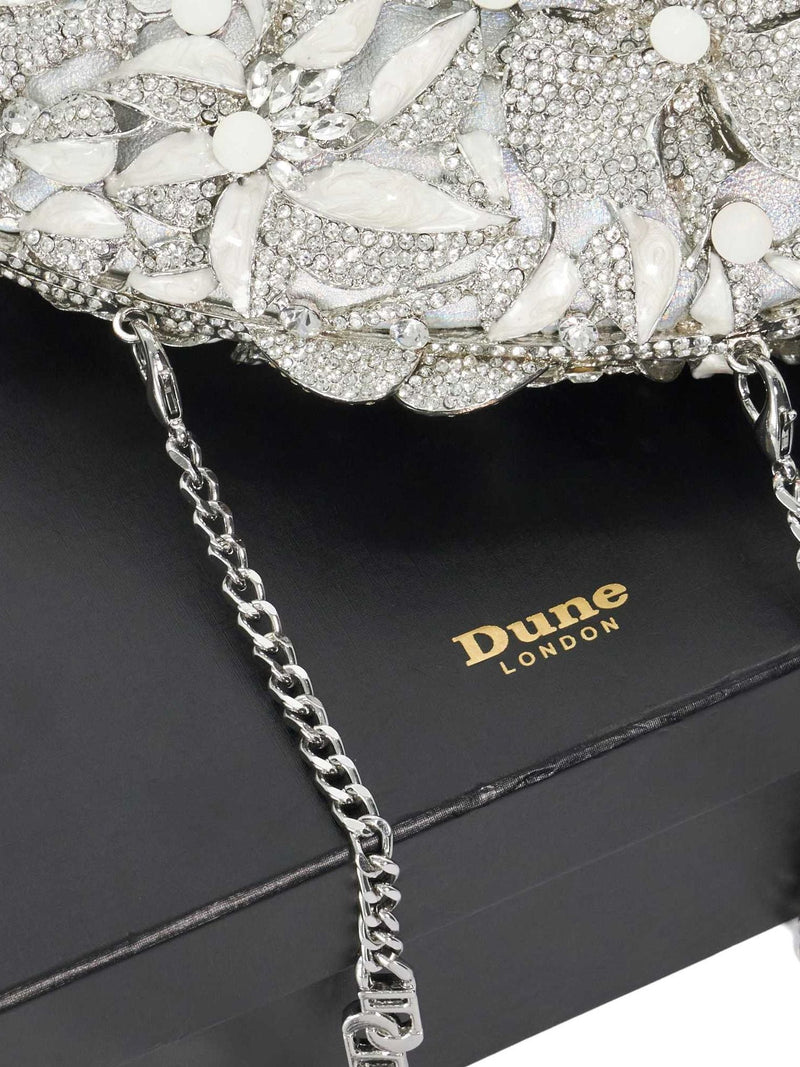 Dune London Silver Brides clutch bag (British brand)