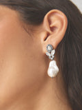 Sparkle pearl effect drop earrings pewter tone, UK version