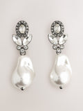 Sparkle pearl effect drop earrings pewter tone, UK version