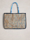White Stuff Blue Tote Bag with jungle print and leather handles (British brand)