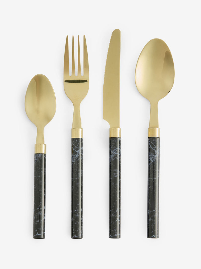 Black and gold marble effect cutlery set 16 piece - British product