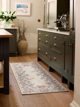 Next Hug Rug Cream and Floral Print Washable Botanical Border Runner 75cm x 220cm- Buy online at McGrocer