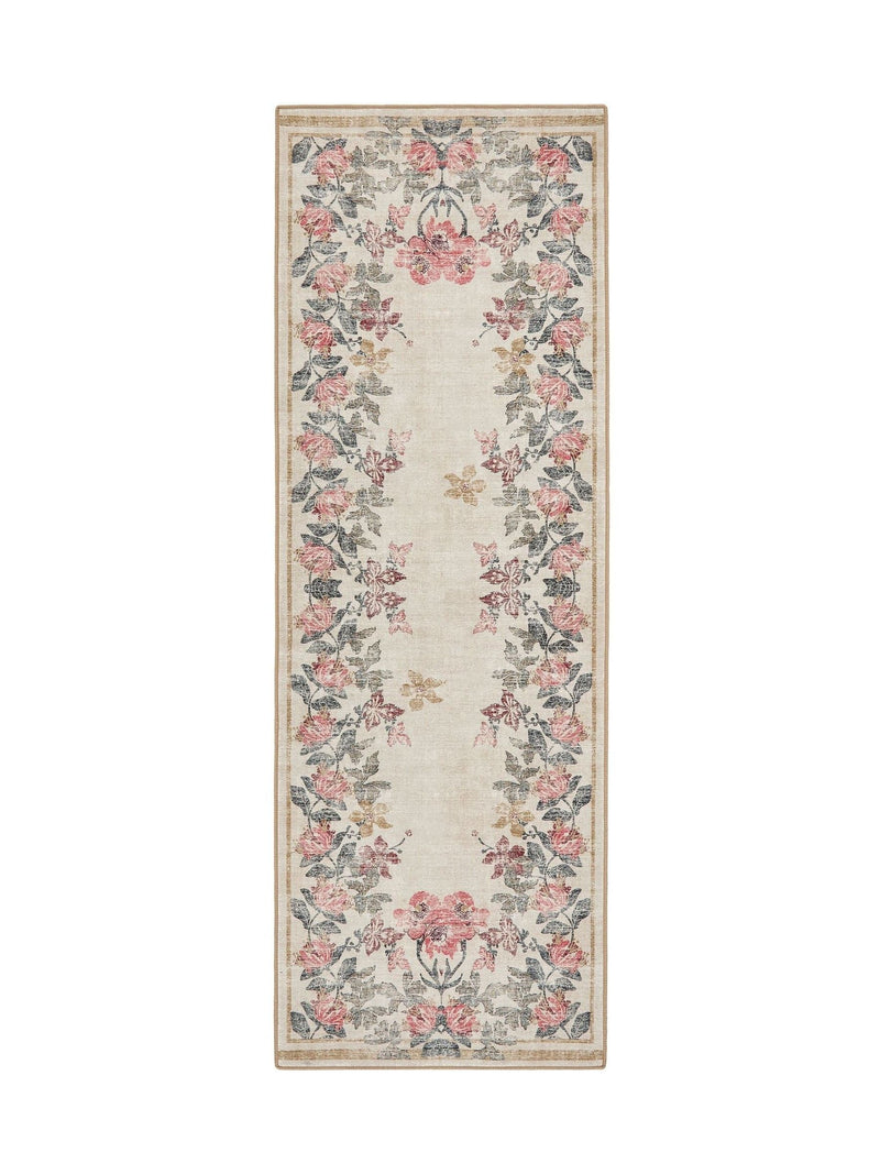 Hug Rug cream floral washable runner rug 75x220 cm - British product