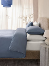 Blue Mid Cotton Rich Piped Duvet Cover and Pillowcase Set