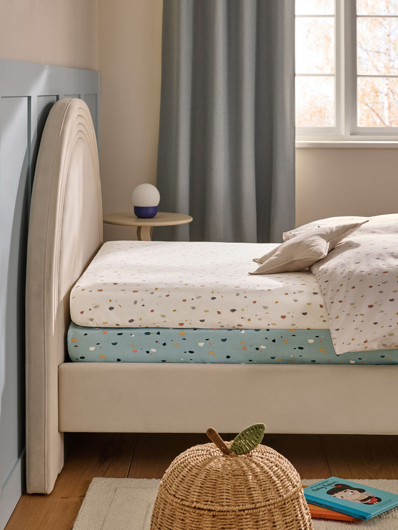 Blue terrazzo fitted sheets 2 pack for baby beds - British product