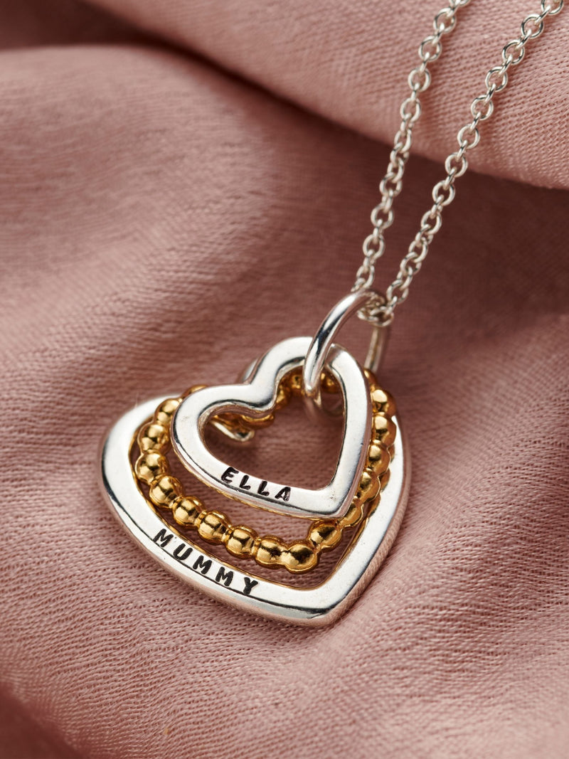 Posh Totty Designs Gold Tone Personalised Family Names Bead Heart Necklace, imported from the UK