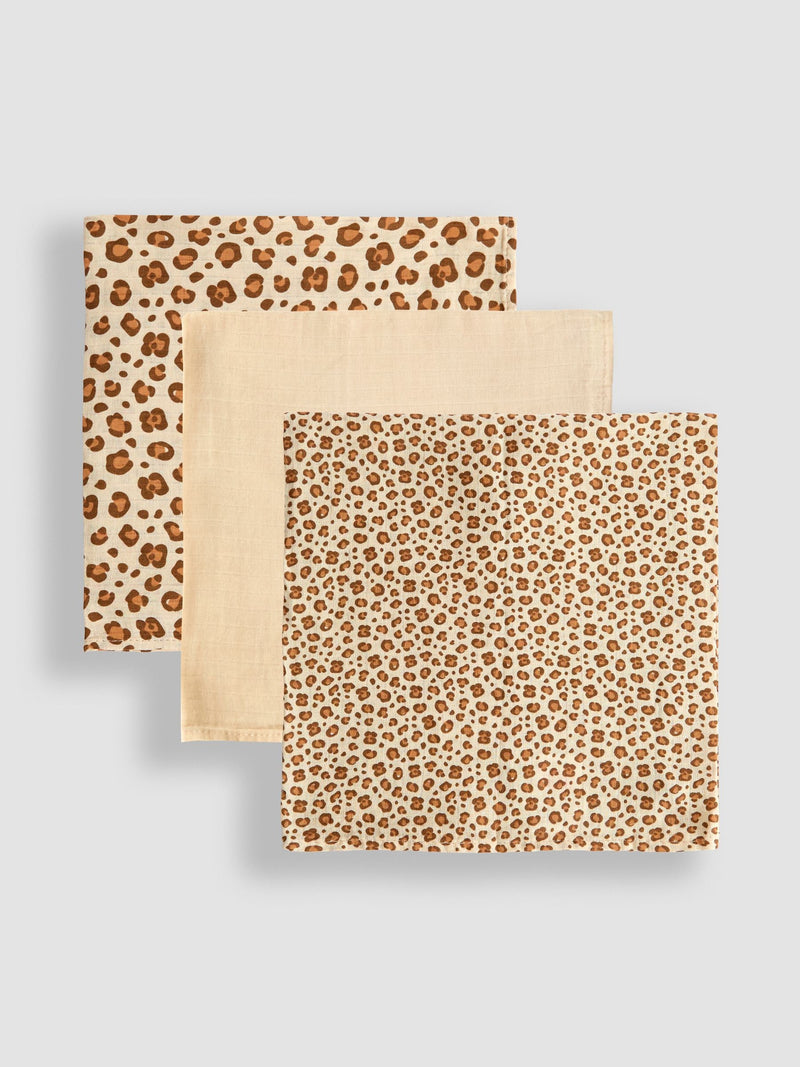 JoJo Maman Bébé leopard muslin cloths 3-pack British product