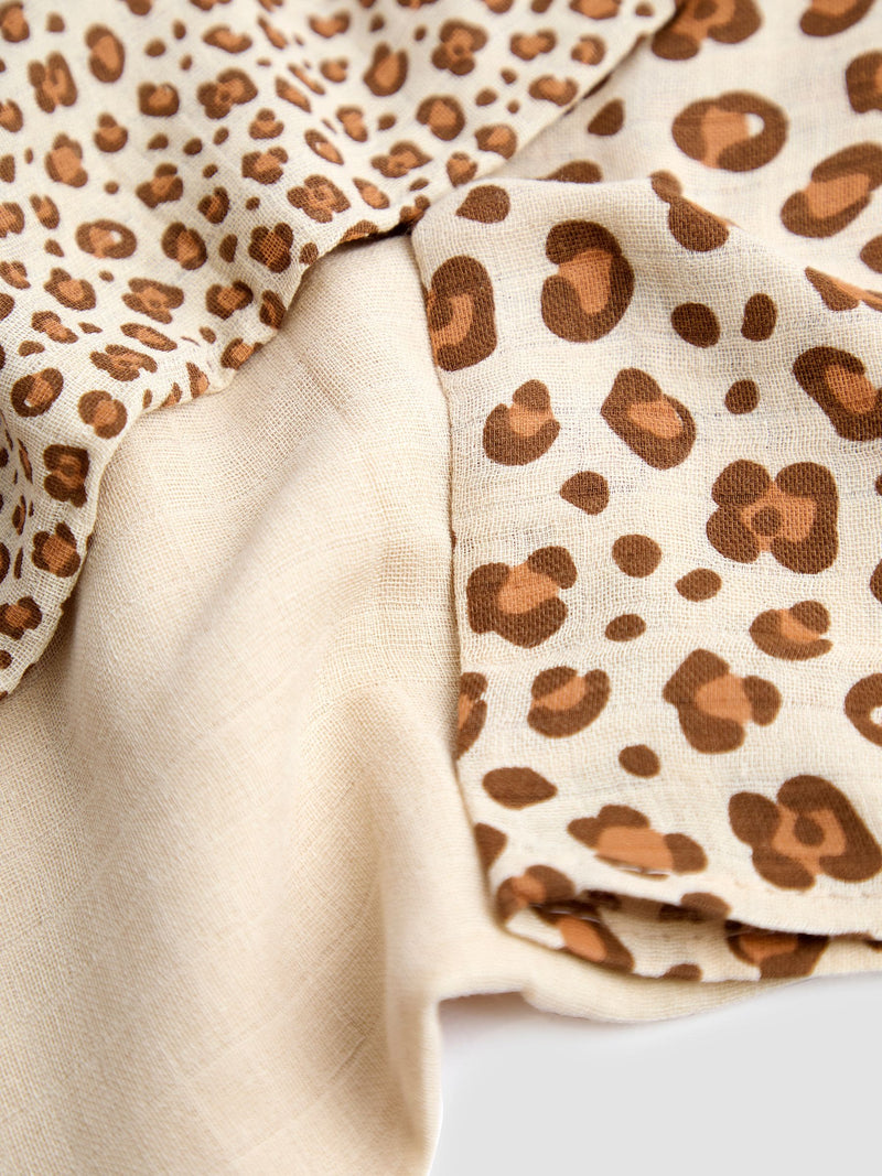 JoJo Maman Bébé leopard muslin cloths 3-pack British product