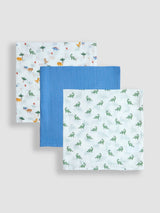 Next JoJo Maman Bébé Dino 3-Pack Muslin Cloths 60x60cm- Buy online at McGrocer