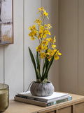 Gallery Home White Faux Orchid in Low Ceramic Pot