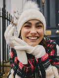Ecru rib knit beanie with pom pom, imported from the UK