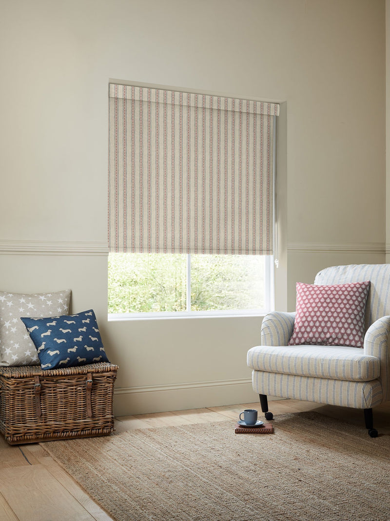 Emily Bond block printed stripe roller blind pink blue (British brand)