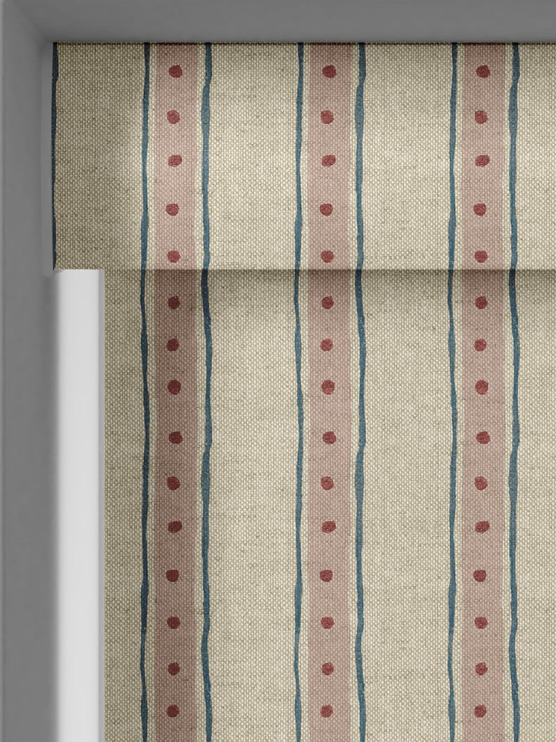Emily Bond block printed stripe roller blind pink blue (British brand)