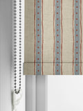Emily Bond blue block printed stripe roller blind (British brand)