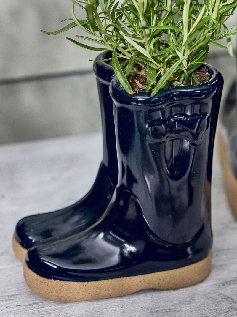 Dibor Blue Wellington small planter ceramic boot, UK version