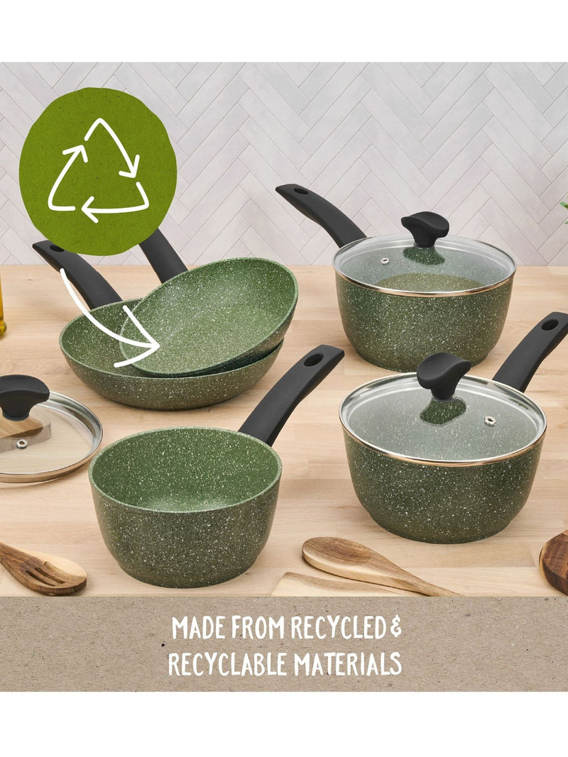 Prestige 5 piece green aluminium induction cookware set, imported from the UK