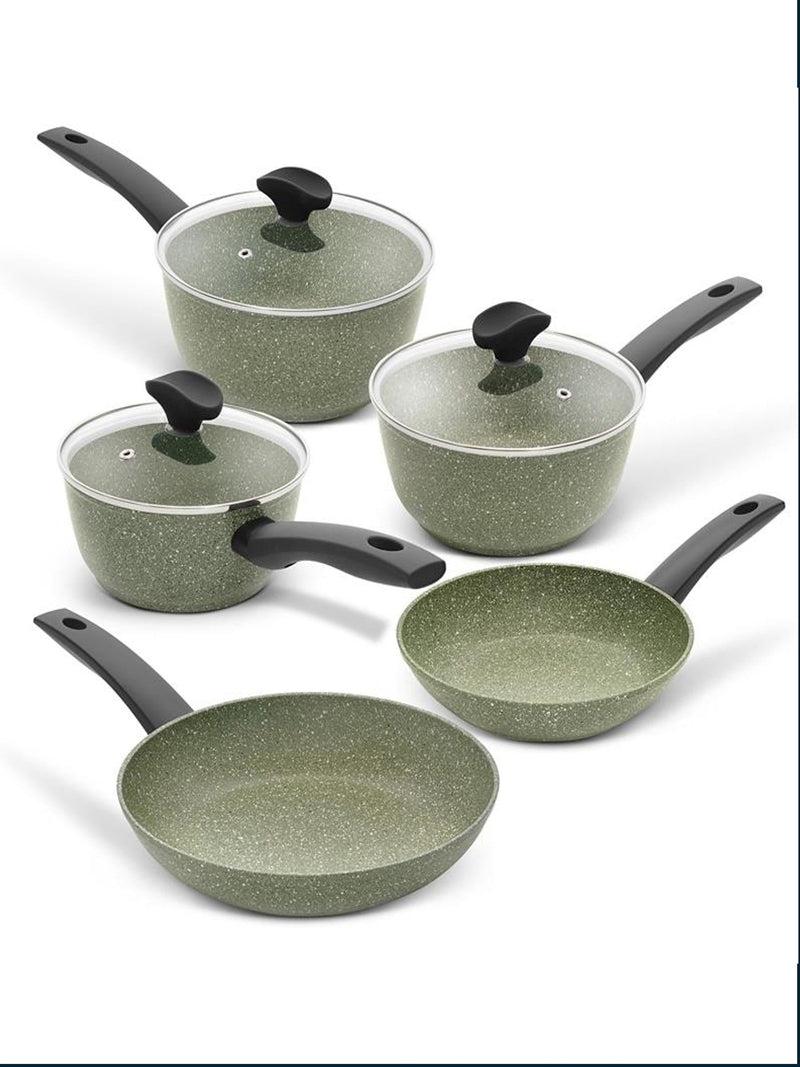 Prestige 5 piece green aluminium induction cookware set, imported from the UK