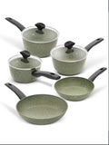 Prestige 5 piece green aluminium induction cookware set, imported from the UK