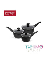Next Prestige 3 Piece Black Thermosmart Non-Stick Induction Saucepan Set with Toughened Glass Lids- Buy online at McGrocer