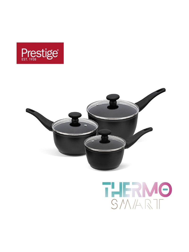 Prestige Black Thermosmart Non-Stick Induction Saucepan Set, 3-Piece, imported from the UK