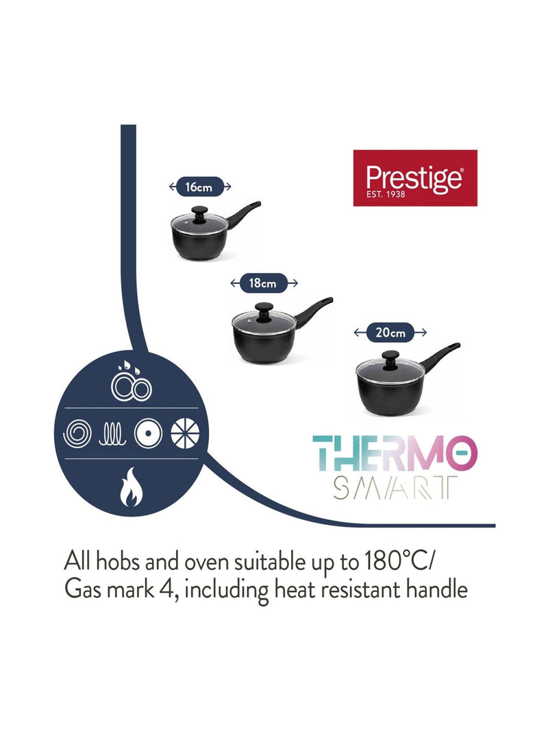 Prestige Black Thermosmart Non-Stick Induction Saucepan Set, 3-Piece, imported from the UK
