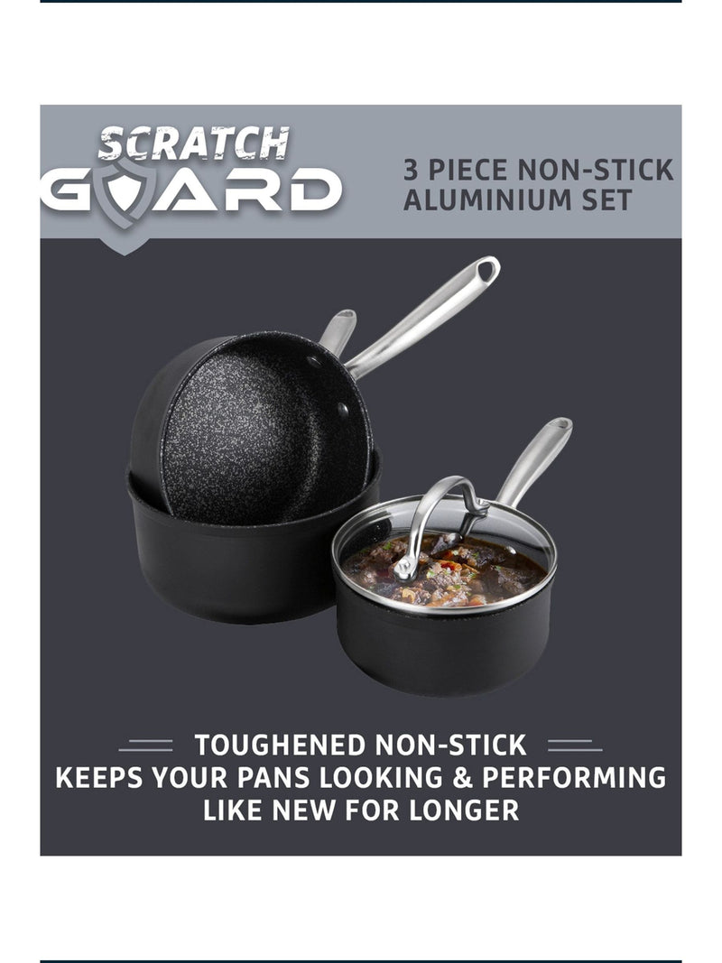 Prestige Black Scratch Guard Non-Stick Aluminium Saucepan Set, imported from the UK