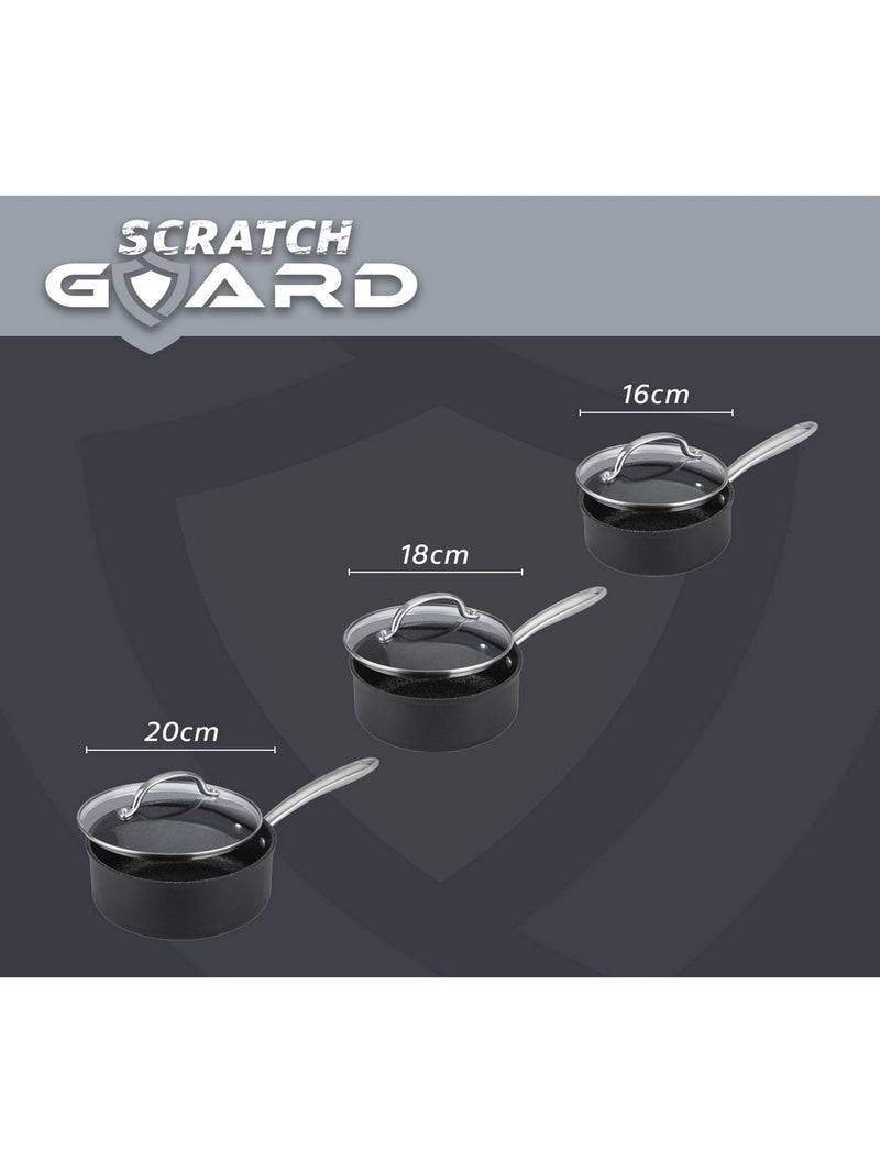 Prestige Black Scratch Guard Non-Stick Aluminium Saucepan Set, imported from the UK