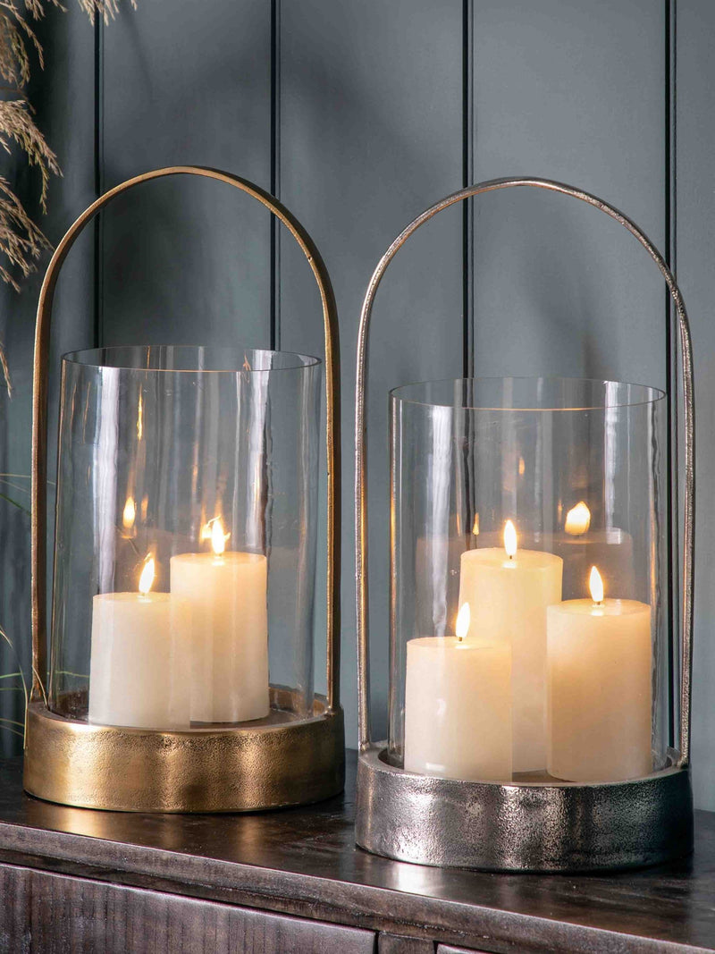 Gallery Home brass Landon hurricane candle holder, UK version