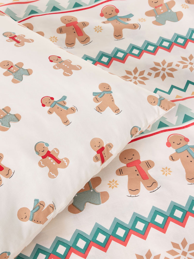 Ecru Red Fairisle Christmas duvet cover and pillowcase set - British product