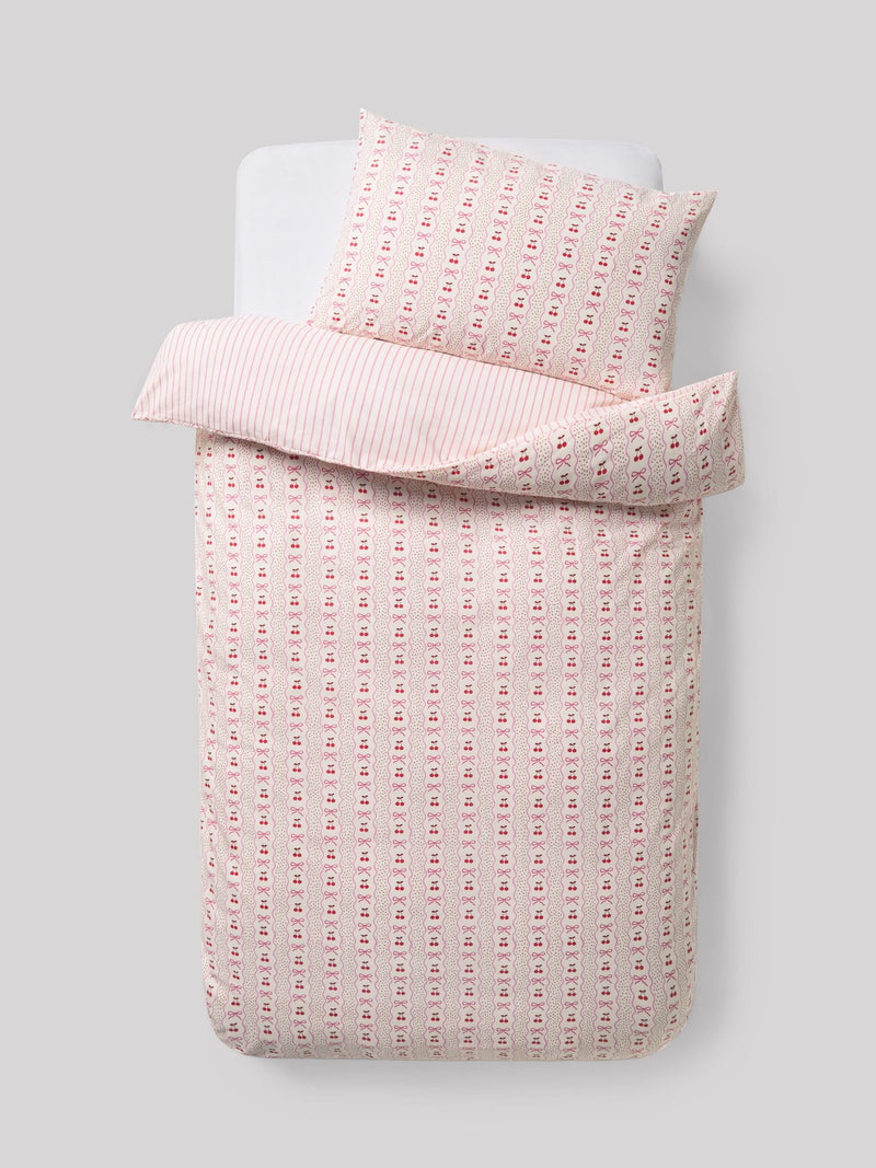 Pink Cherry Bow duvet cover and pillowcase set, imported from the UK