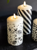 Rockett St George printed LED candles cream black 3 pack, imported from the UK
