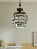 Shabby Chic brass glass pendant light with crystal droplets - British product