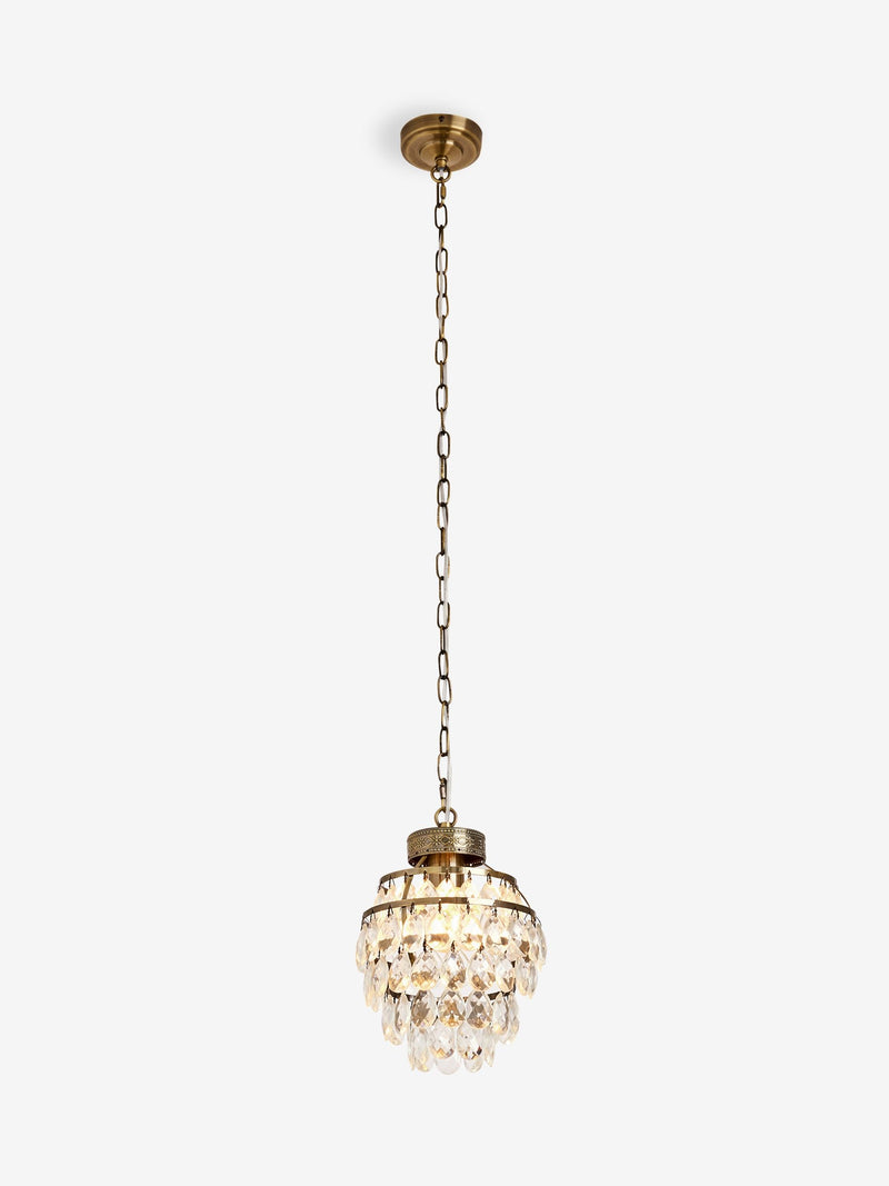 Shabby Chic brass glass pendant light with crystal droplets - British product