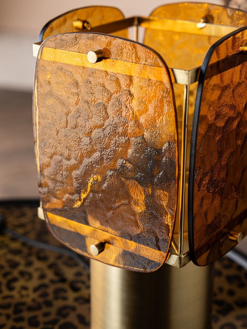 Rockett St George amber glass table lamp, imported from the UK