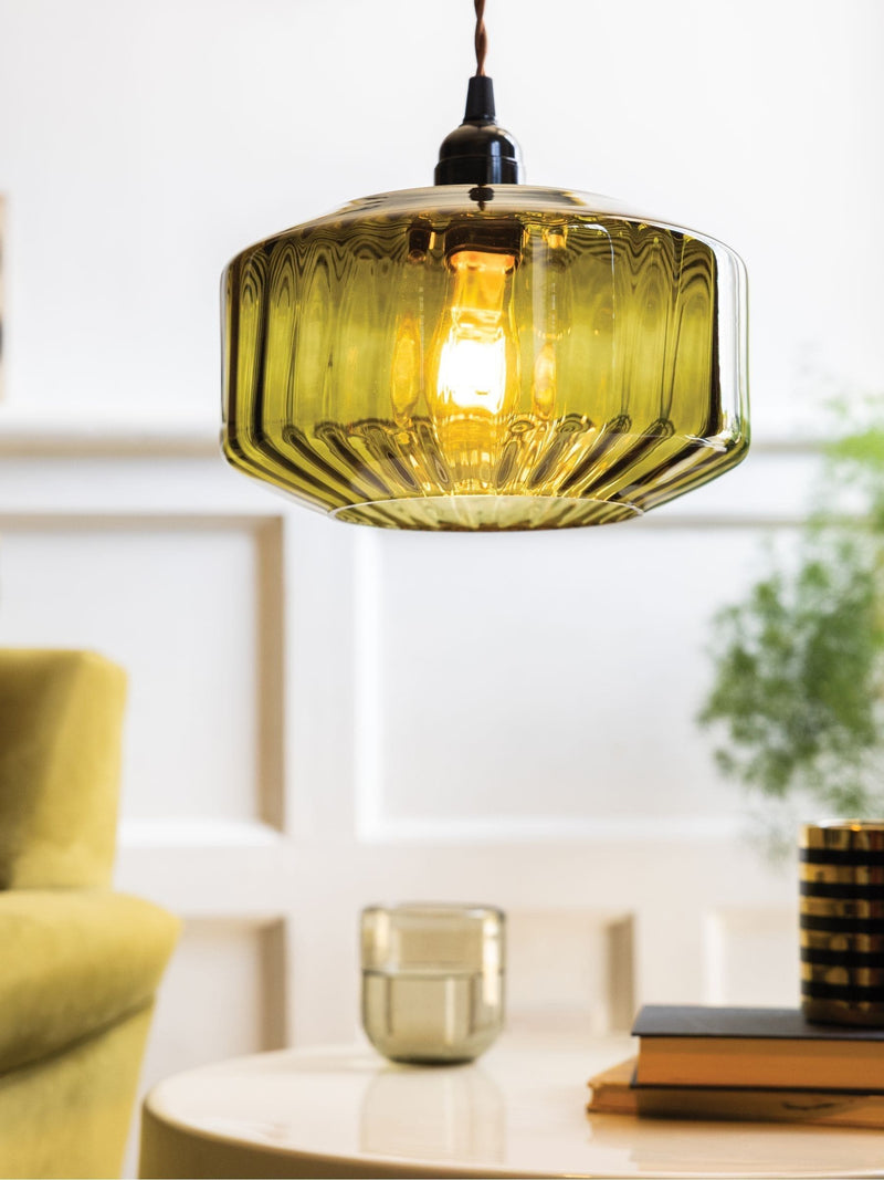 Rockett St George green ribbed glass lampshade 22cm - British product