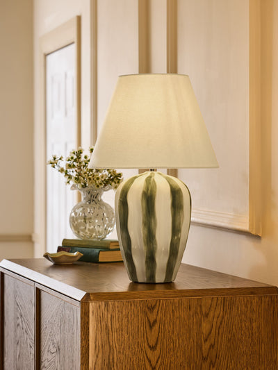 Next Nina Campbell Green/Ecru Lydia Striped Table Lamp- Buy online at McGrocer
