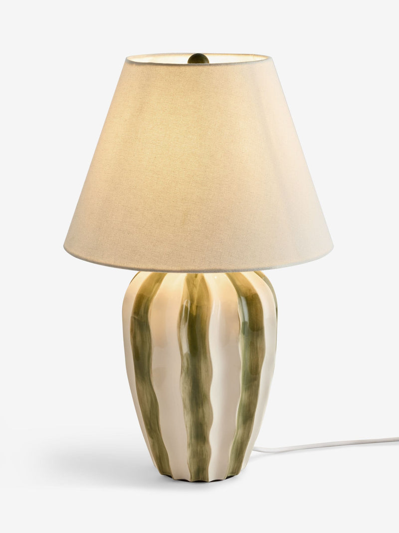 Nina Campbell Green Ecru Lydia striped table lamp with linen shade - British product