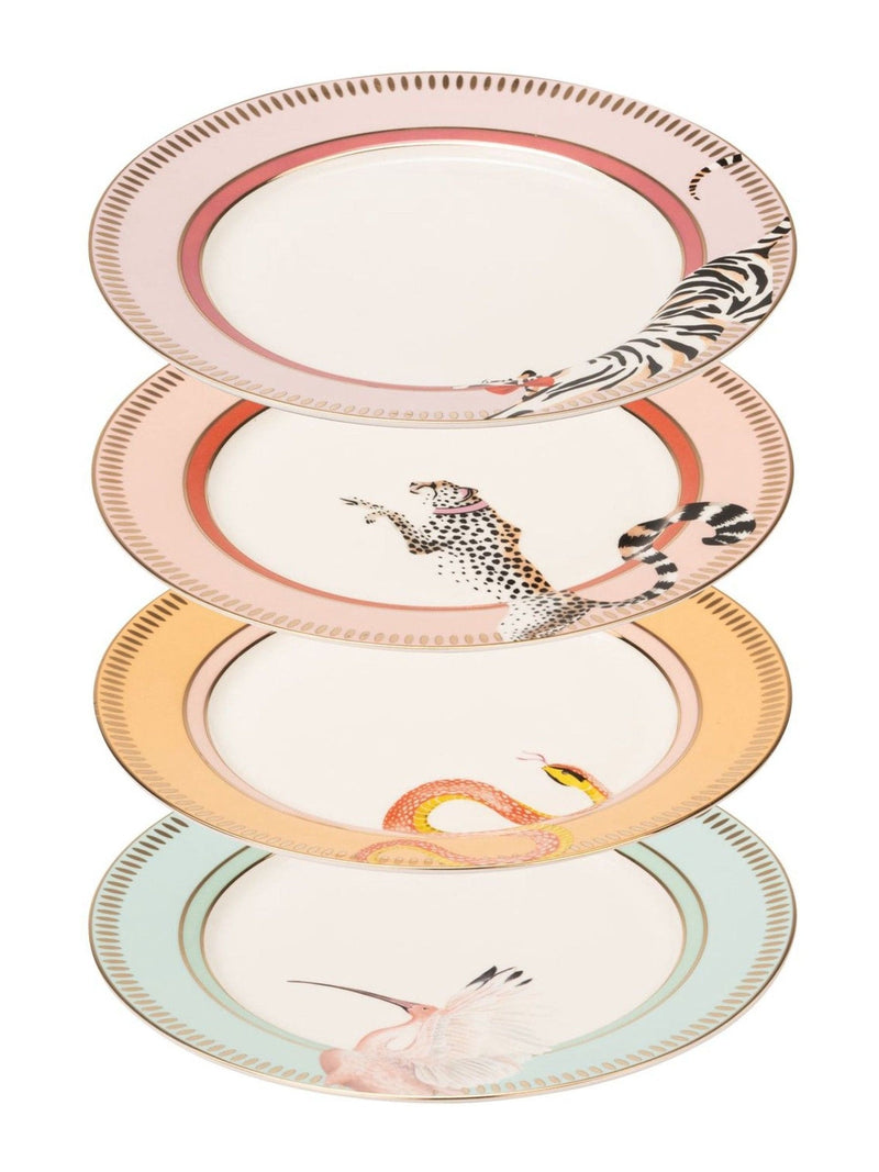 Yvonne Ellen Set of 4 White Animal Print Side Plates