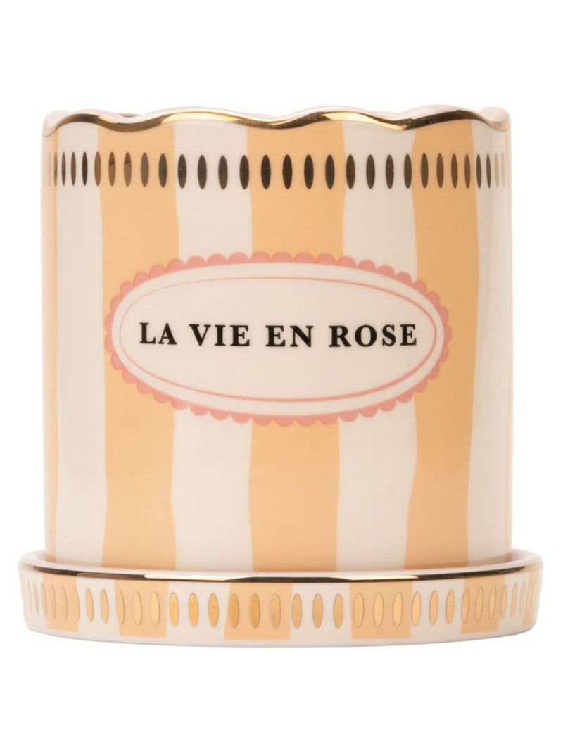 Yvonne Ellen Orange Stripe Planter with Saucer 10.5cm, imported from the UK