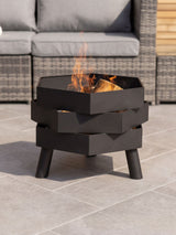 Next Charles Bentley Black Abstract Design Steel Garden Fire Pit- Buy online at McGrocer