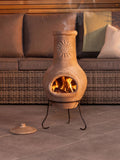 Charles Bentley clay garden chiminea with sun design (British brand)