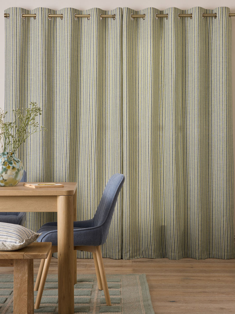 Blue green stripe eyelet curtains (British brand)