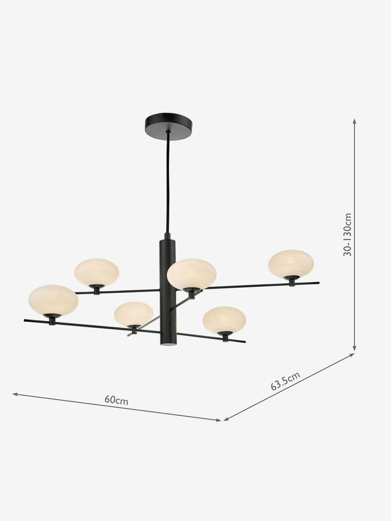 Dar Lighting Jasper 6-light pendant matt black opal glass (British brand)