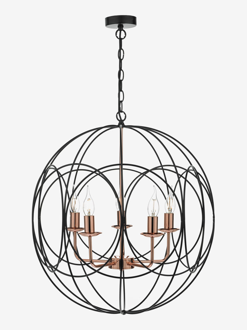 Dar Lighting Phoenix 5-light pendant in black and copper, UK version